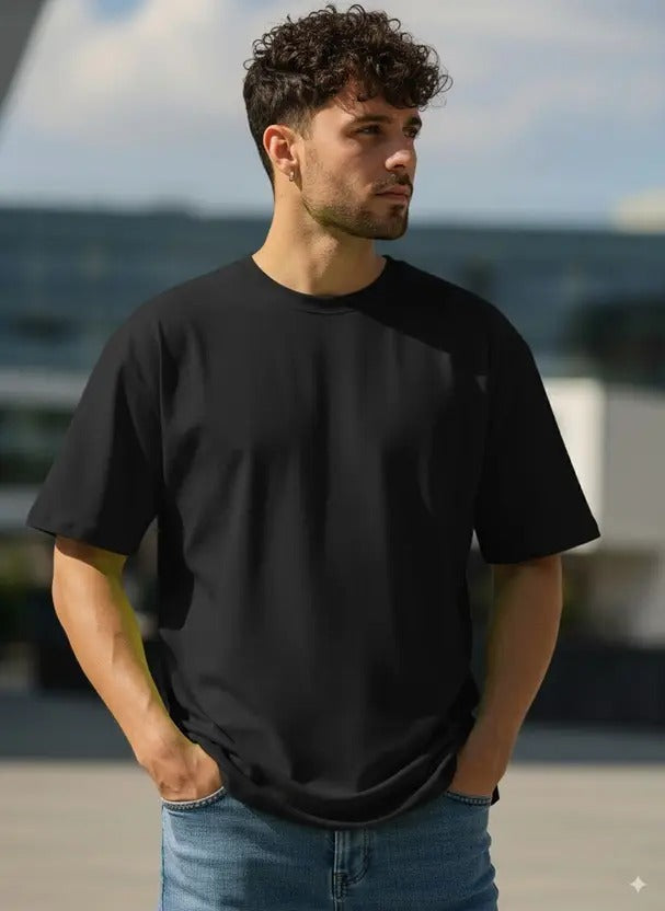 Men Solid Crew Neck Cotton Blend Black T-Shirt