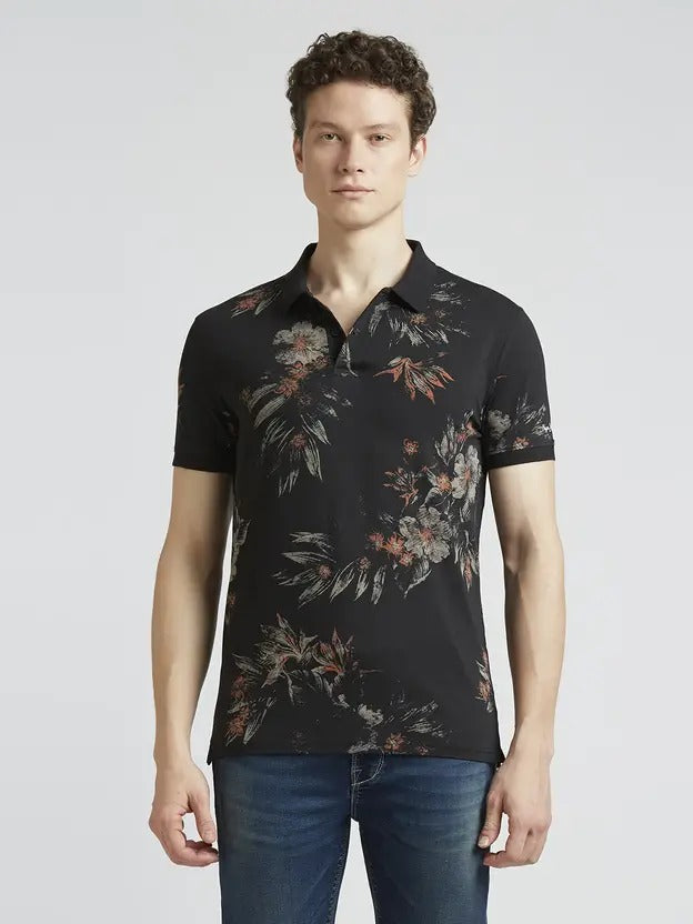 Men Floral Print Polo Neck Pure Cotton Multicolor T-Shirt